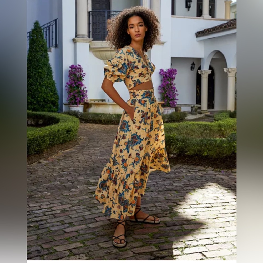 A.L.C. Yellow Floral A-Line Maxi Skirt
